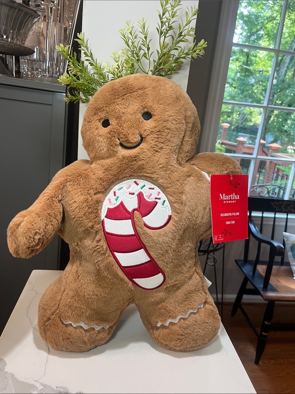 Martha Stewart Bear with Embroidered Candy Cane Holiday Decorative Pillow NWT
